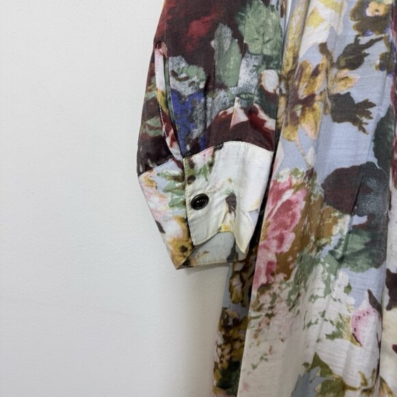 Aratta Silent Journey Silk Blend Floral Button Front Flowy Tunic Top Size M - Picture 3 of 9